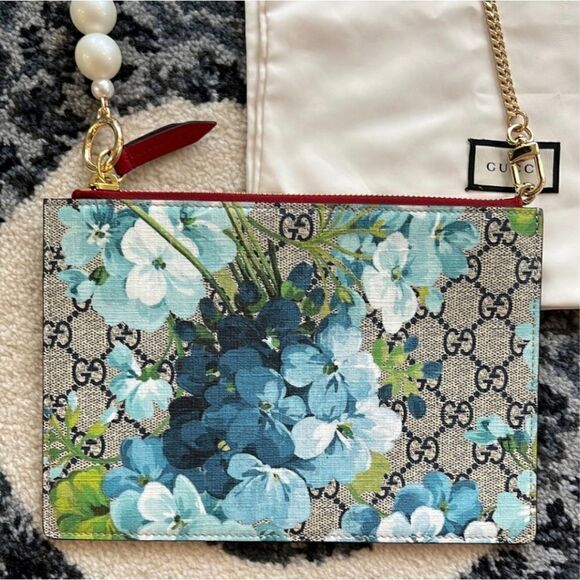 Gucci blooms blue GG coated canvas leather clutch bag - Picture 2 of 7